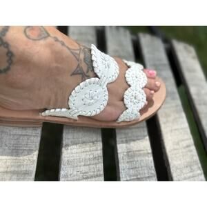 Jack Rogers Women 7 Lauren II Double Strap White Sandals Slides Beach Casual Fun